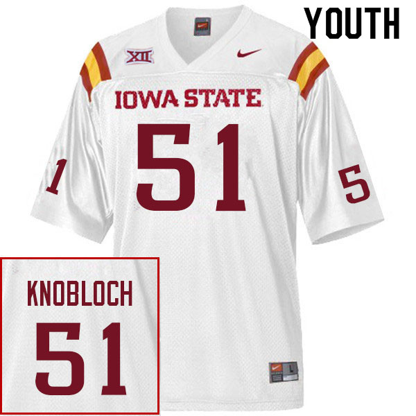 Youth #51 Drake Knobloch Iowa State Cyclones College Football Jerseys Sale-White - Click Image to Close
